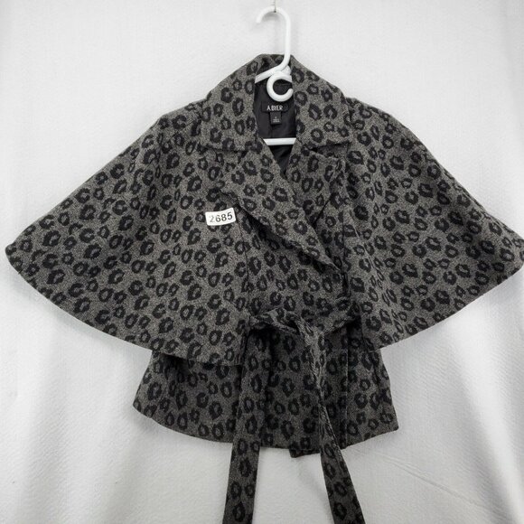 A. Byer Jacket Women's Batwing Sleeve Belted Parka Animal Print Gray Black Small - Picture 8 of 12